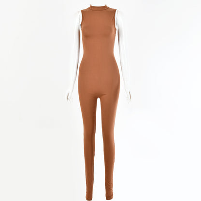 Women Solid Color Sleeveless Tank Top Slim Casual Jumpsuit