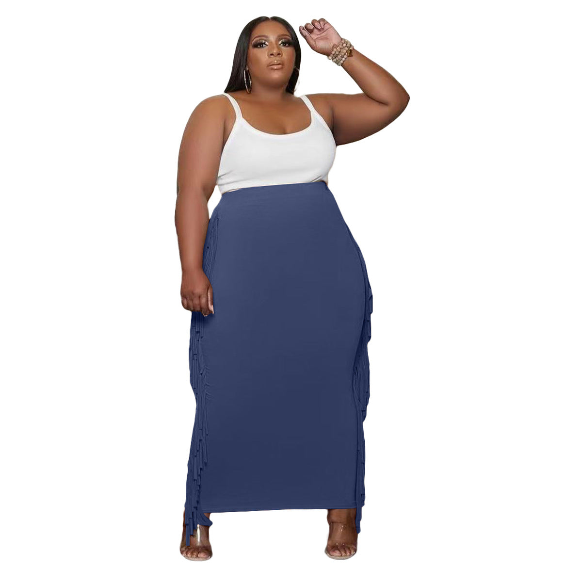 Falda informal de color liso con borlas para mujer, talla grande