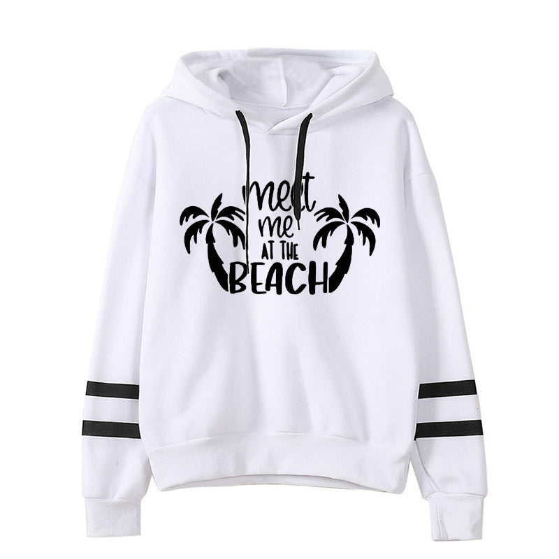 Sudadera informal holgada con estampado de letras de cocoteros y rayas de doble barra para mujer