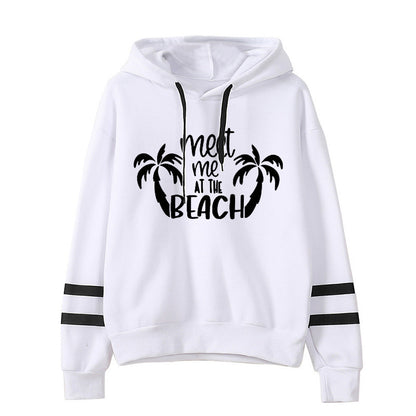 Sudadera informal holgada con estampado de letras de cocoteros y rayas de doble barra para mujer