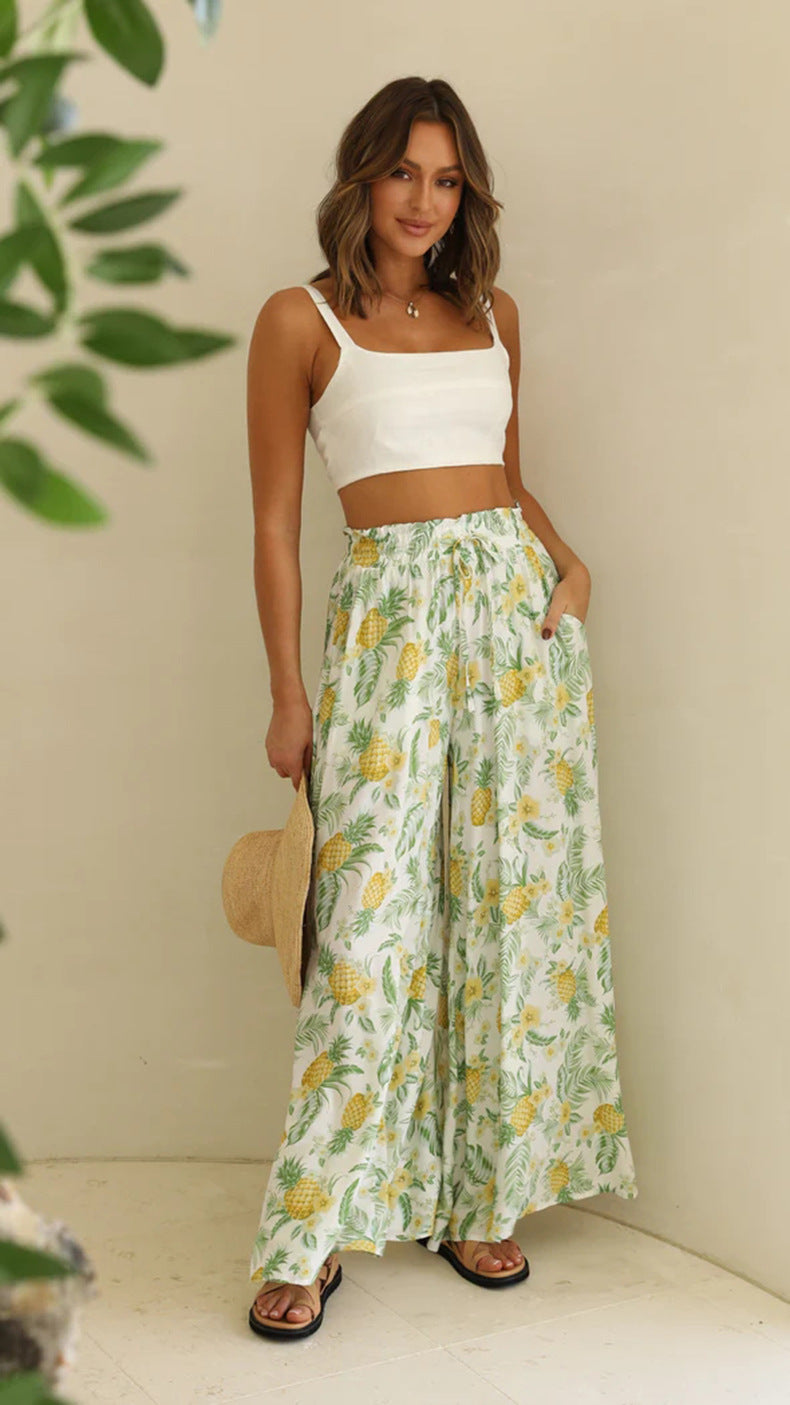 Summer Women Casual Printed Wide-Leg Pants