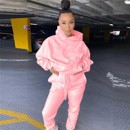 Women 2 Pcs Set Hooded Sweatshirt Jogger Pants Tracksuit Matching Set Casual Outfits
