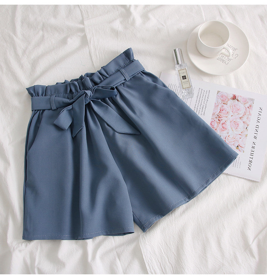 Women Cute casual BowKnot Bandage Loose Elastic Waist Shorts