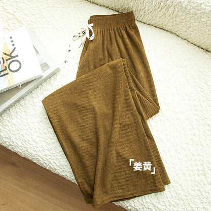 Women Loose Casual High Waist Solid Color Corduroy Wide-Leg Pants