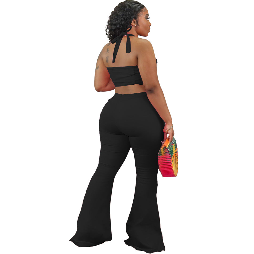 Conjunto de dos piezas de camiseta sin mangas informal y pantalones acampanados para mujer