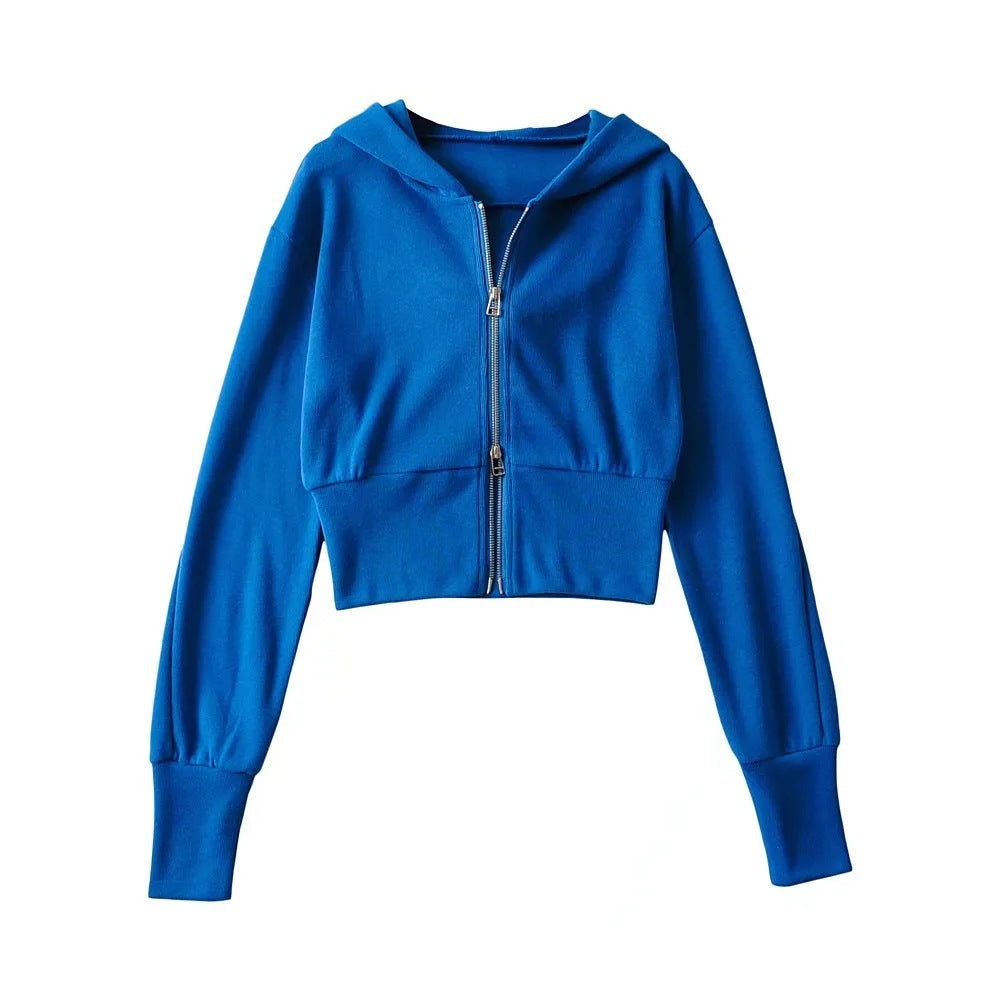 Sudadera con capucha de manga larga con cremallera doble holgada informal a la moda para mujer