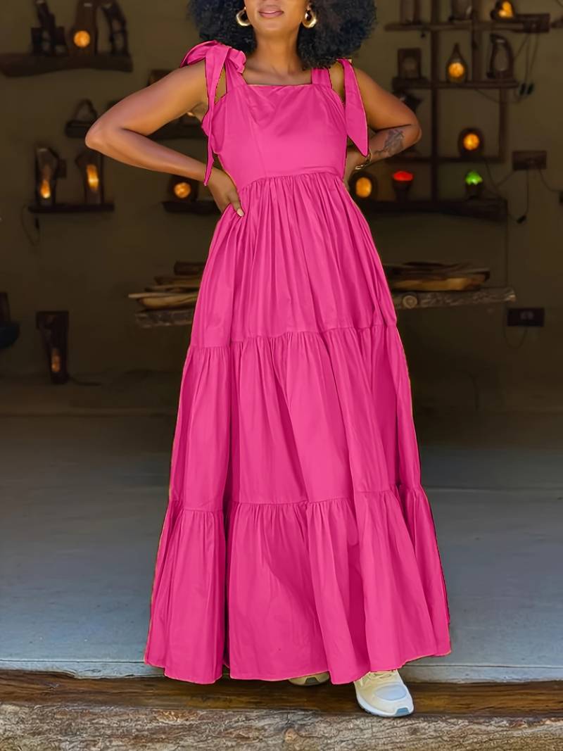 Summer Women Fashion Casual Bow Lace Sleeveless Large Pendulum Maxi Dress