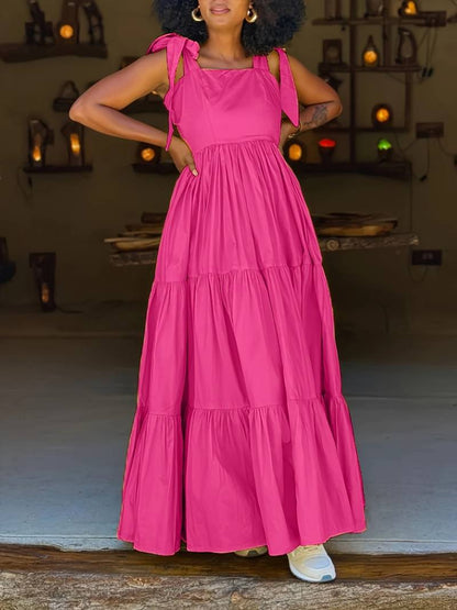 Summer Women Fashion Casual Bow Lace Sleeveless Large Pendulum Maxi Dress