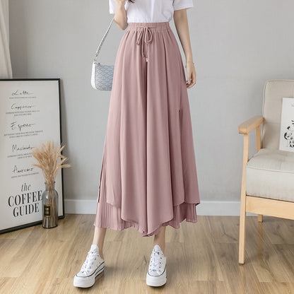 Women Fashion Casual Solid Color Chiffon Culottes Pants