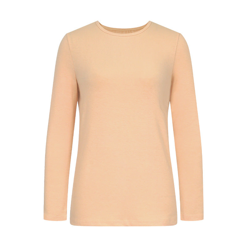 Camiseta de manga larga con cuello redondo, color liso, informal y sencilla para mujer