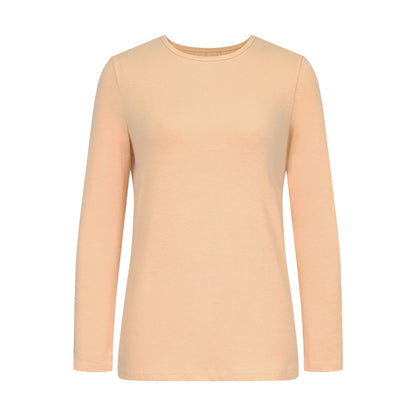 Camiseta de manga larga con cuello redondo, color liso, informal y sencilla para mujer