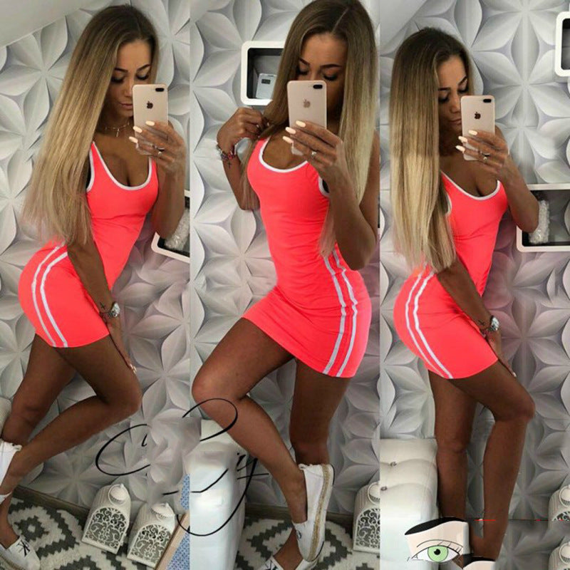 Vestido mini informal de verano para mujer, sin mangas, de color liso