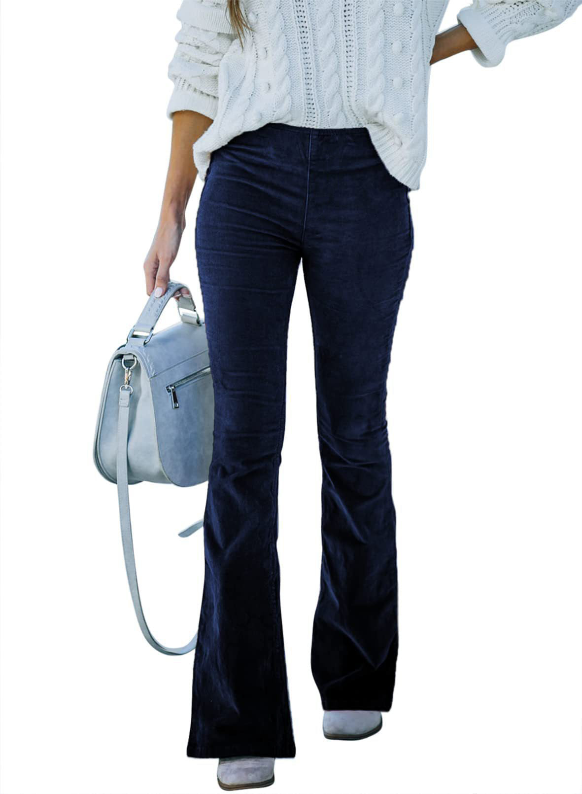 Women Solid Color High Waist Slim Fit Micro-Flare Elastic Waist Casual Pants