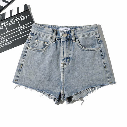 Pantalones cortos vaqueros básicos de verano para mujer, informales, de color liso y con dobladillo sin rematar