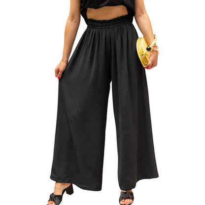 Pantalones casuales de color sólido con cintura alta y pierna ancha para mujer