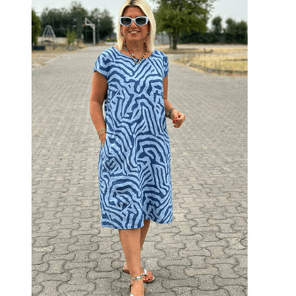 Summer Women Casual Loose Plus Size Leopard Multicolor Printed Short Sleeve Dress