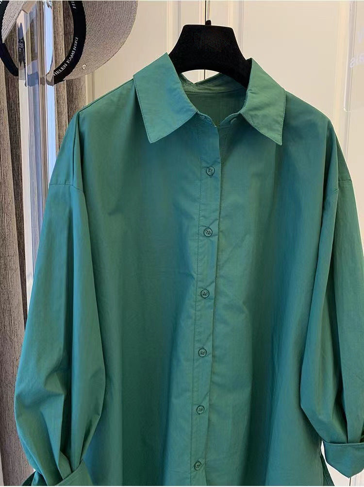 Women Solid Color Long Sleeve Cotton Casual Shirt Blouses