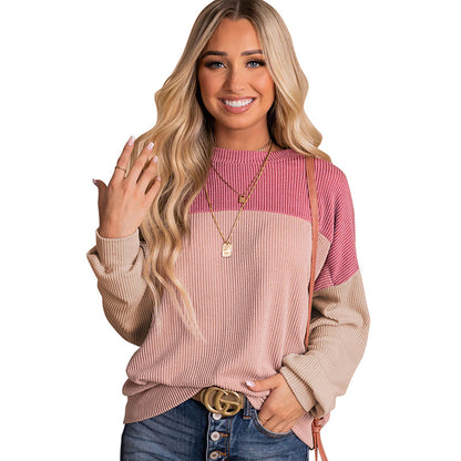 Sudadera informal de manga larga y colores combinados para mujer