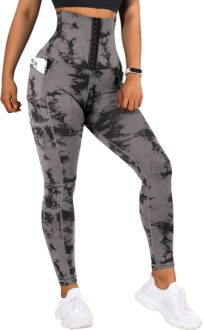 Women Fashion Casual Tight Tie-Dye High-Waist Pocket Yoga Pants