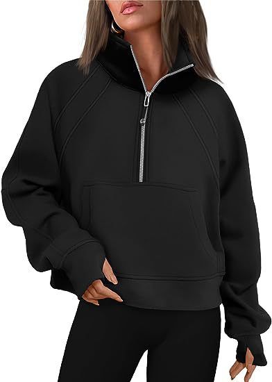 Sudadera informal de invierno para mujer, color liso, con cuello con cremallera y forro polar