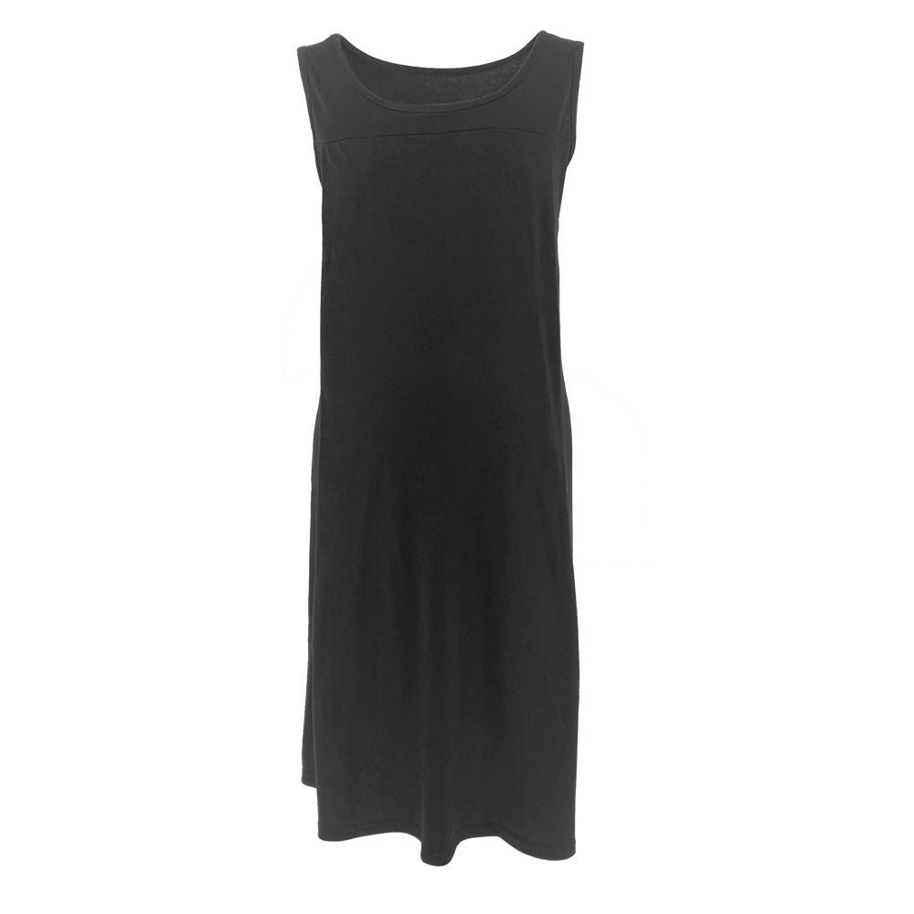 Pregnant Women Casual Loose Solid Color Sleeveless Breastfeeding Dress