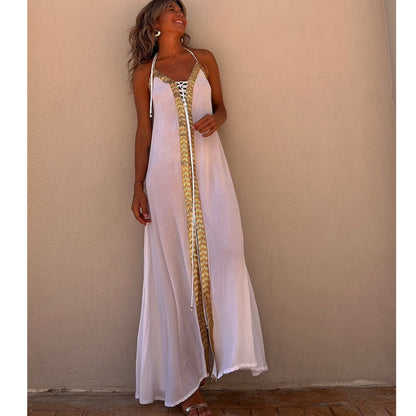 Spring And Summer Halter Neck Casual Loose Vacation Women Maxi Sun Dress