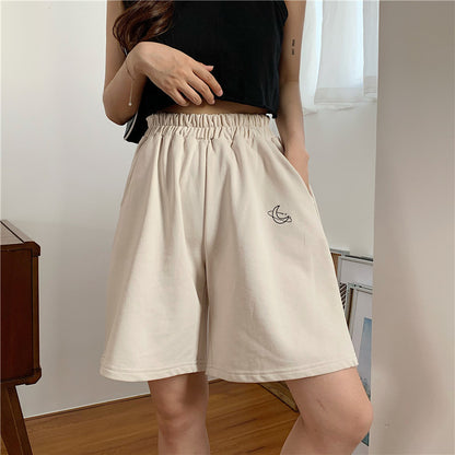 Women Fashion Casual Embroidered Elastic-Waist Shorts