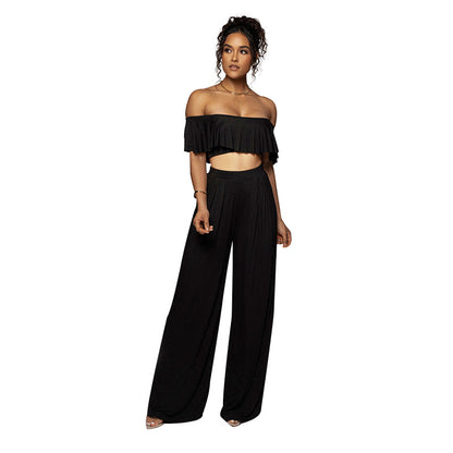 Conjuntos casuales de moda para mujer: top de tubo con volantes y pantalones anchos, cuello alto y sexy