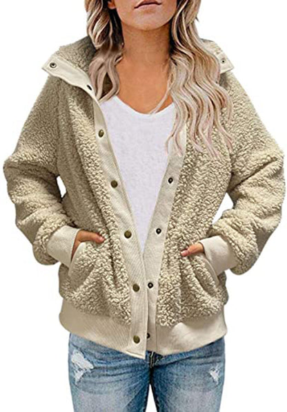 Abrigo de peluche holgado informal de invierno de manga larga y color liso para mujer