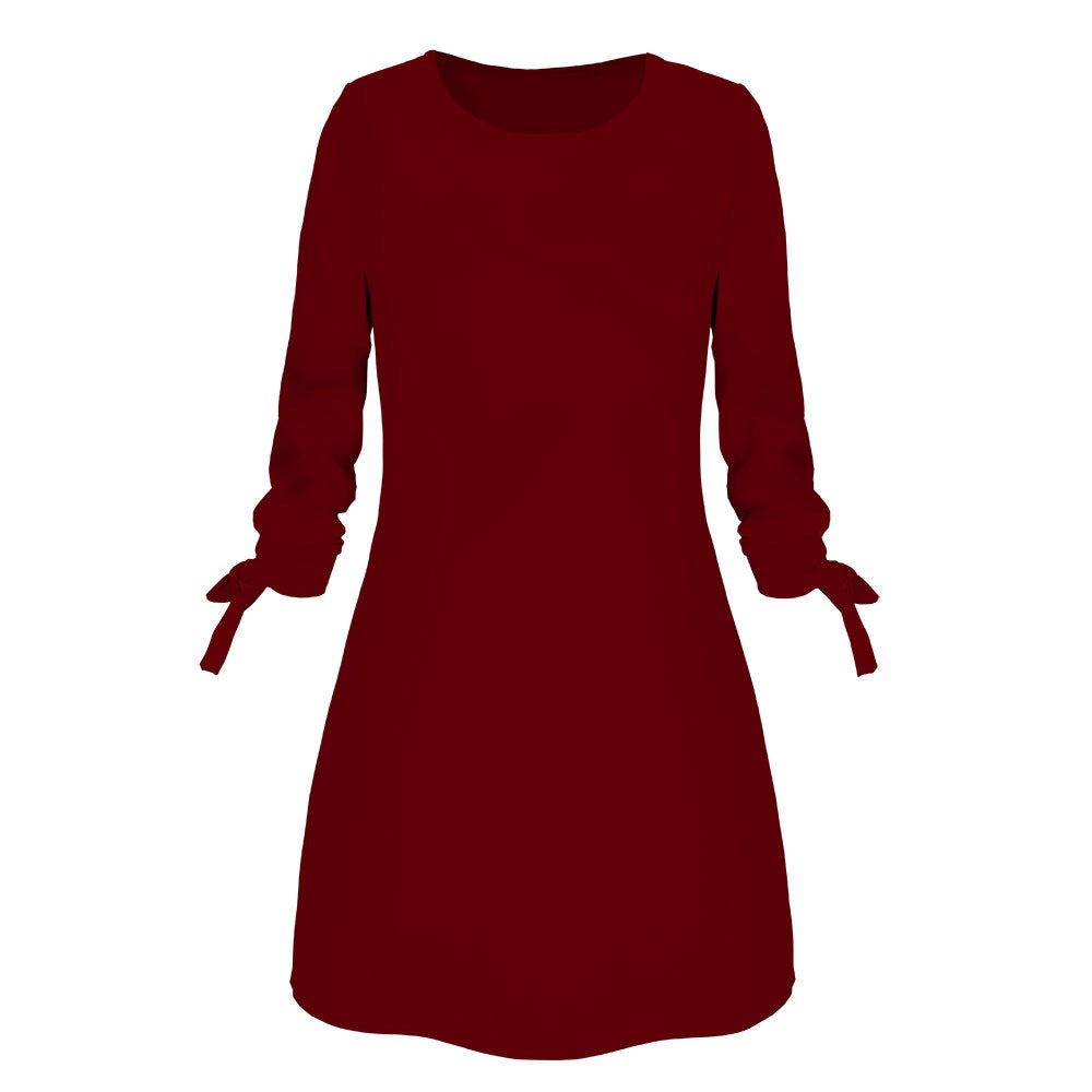 Women Basic Autumn Solid Color Casual Round Neck Dress