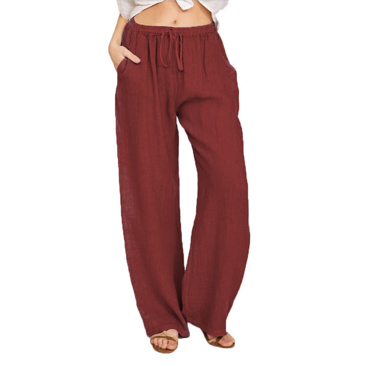 Women Fashion Casual Solid Color Cotton Linen Loose Pants