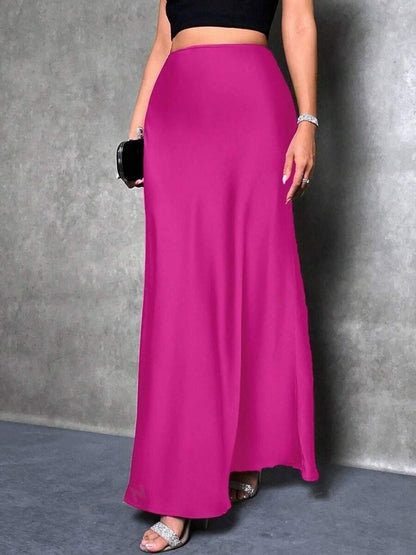 Falda de satén de color liso informal de moda para mujer