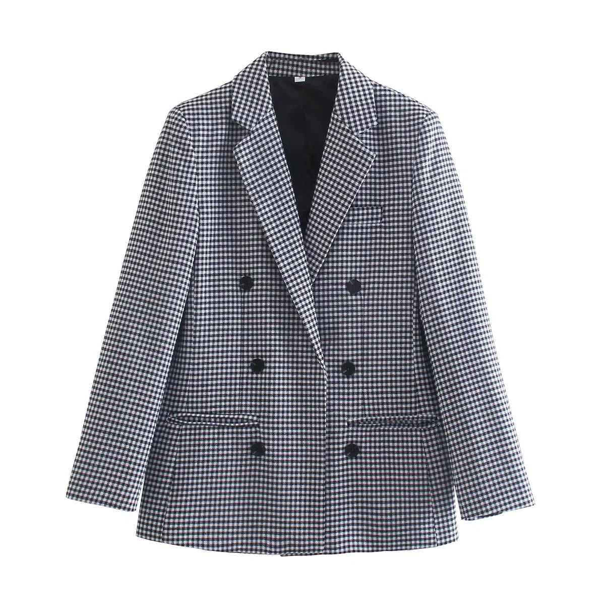Blazer retro informal de manga larga a cuadros con botonadura sencilla para mujer