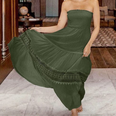 Women Fashion Casual Summer Vacation Solid Color Tube Maxi Dress