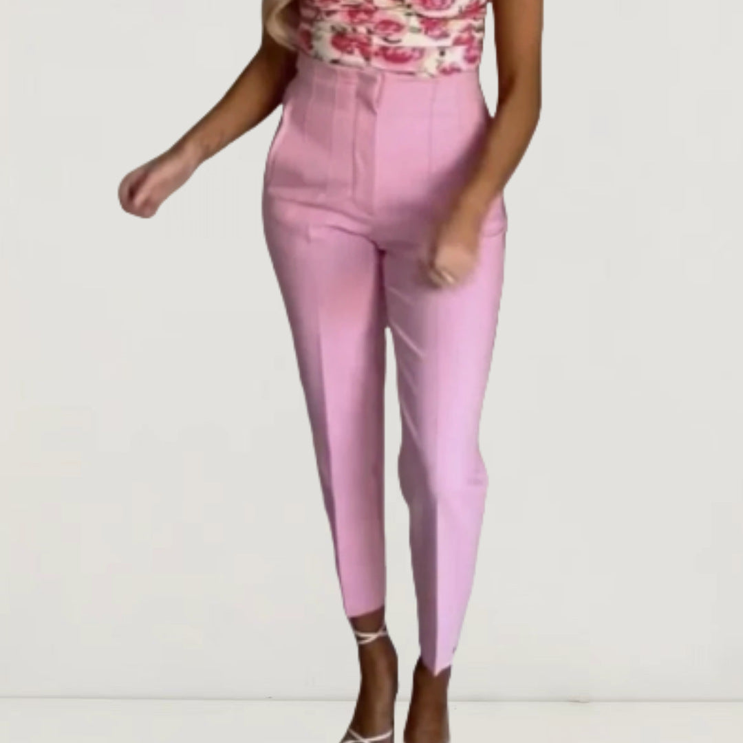 Pantalones casuales de cintura alta de color sólido para mujer