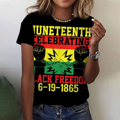 Camiseta informal de manga corta con estampado de letras Juneteenth para mujer