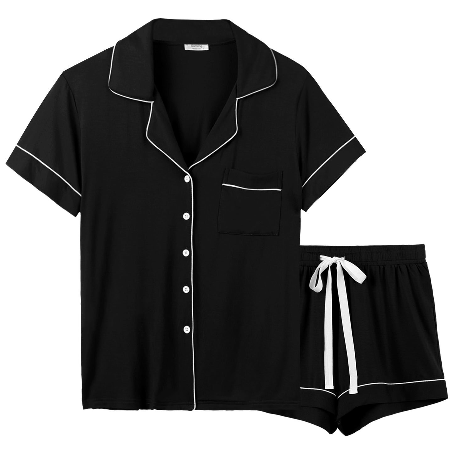Pijama de dos piezas de verano para mujer, transpirable, informal, con solapa y manga corta.
