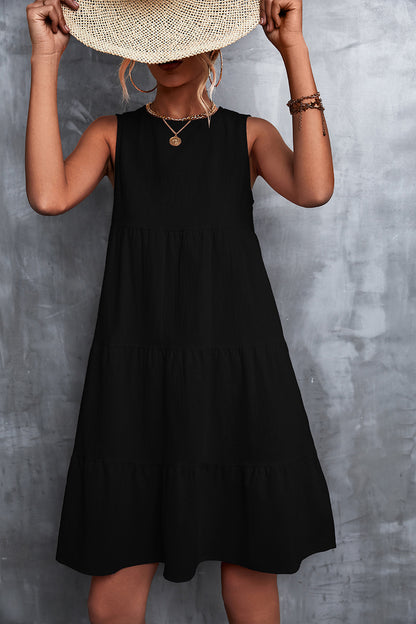 Women Spring And Summer Casual Basic Round Neck Loose Big Swing Dress