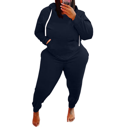 Conjunto de dos piezas con sudadera y pantalones de color liso para mujer, informal, de talla grande