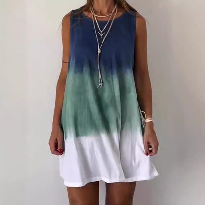 Women Casual Round Neck Gradient Print Loose Dress
