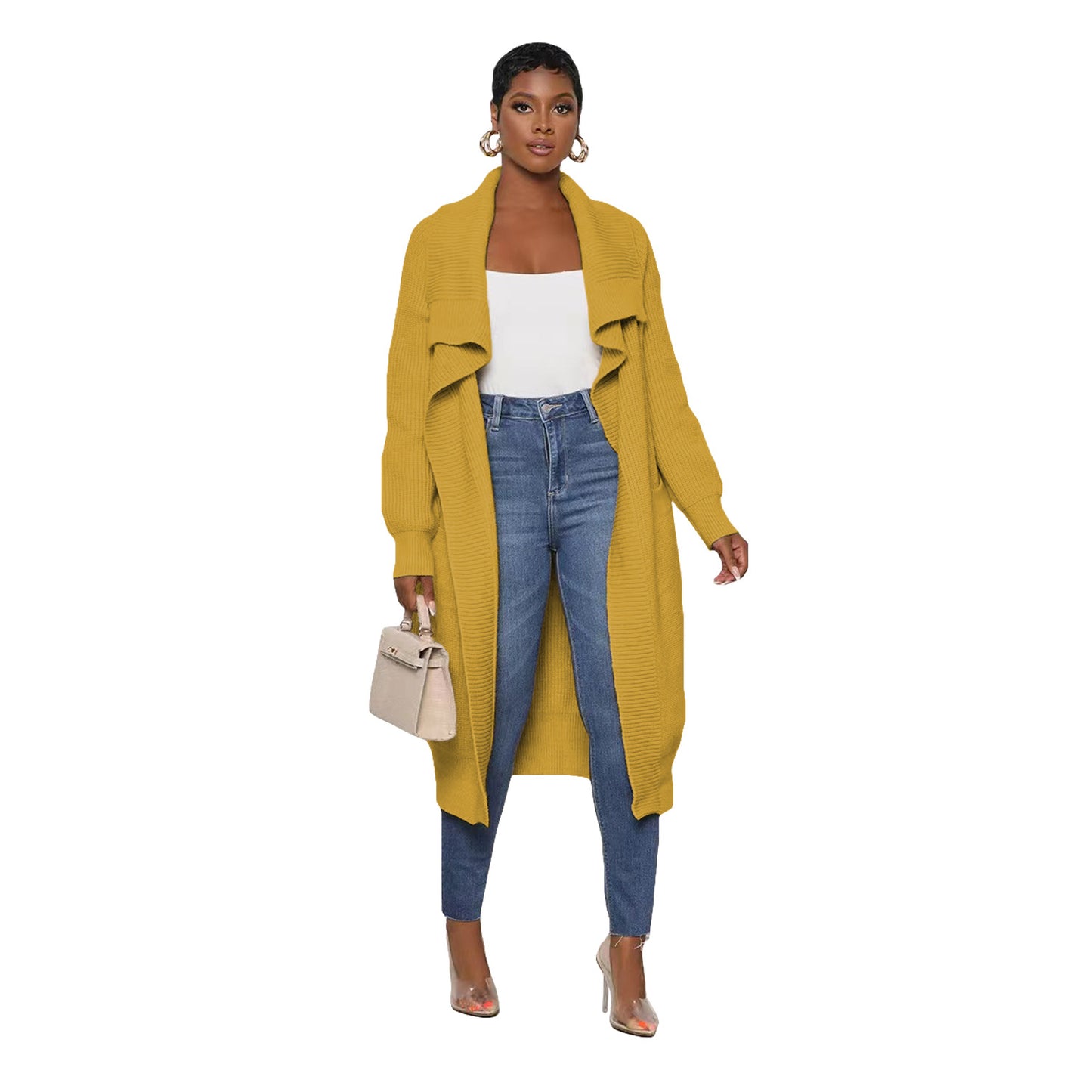 Women'S Casual Solid Color Long Sleeve Knitted Cardigan Over Coat