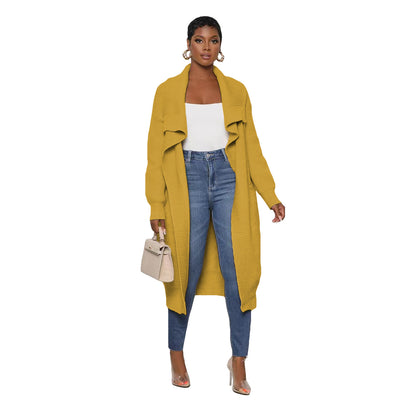 Women'S Casual Solid Color Long Sleeve Knitted Cardigan Over Coat