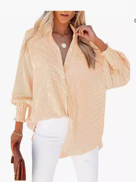 Casual Office Chic Women Stripe Long Sleeve Loose Shirt