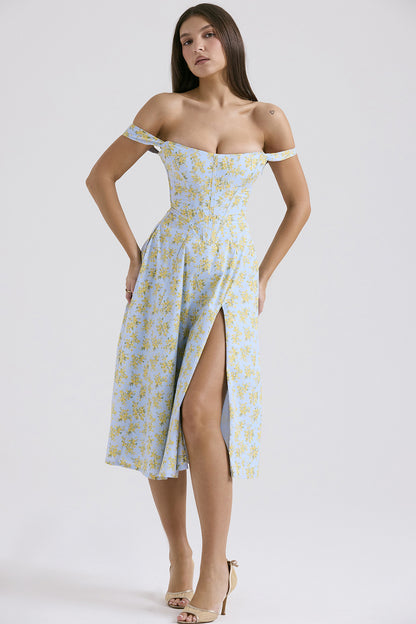 Vestido informal elegante con estampado floral y abertura lateral para mujer