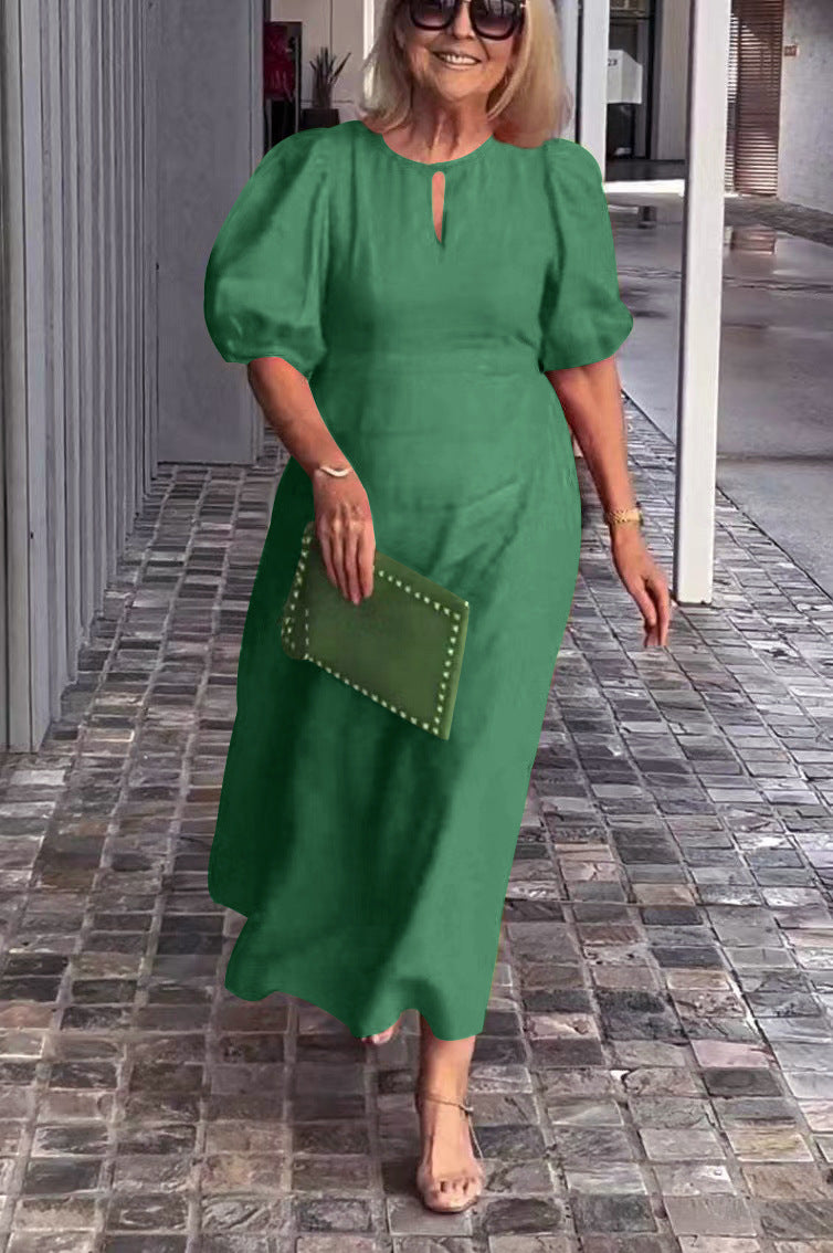 Women Casual Solid Color Loose Foam Sleeve Dress