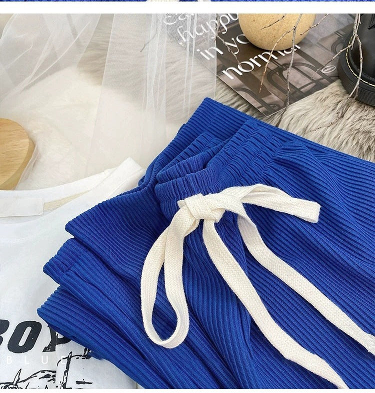 Pantalones casuales de pierna ancha y holgados de color sólido para mujer