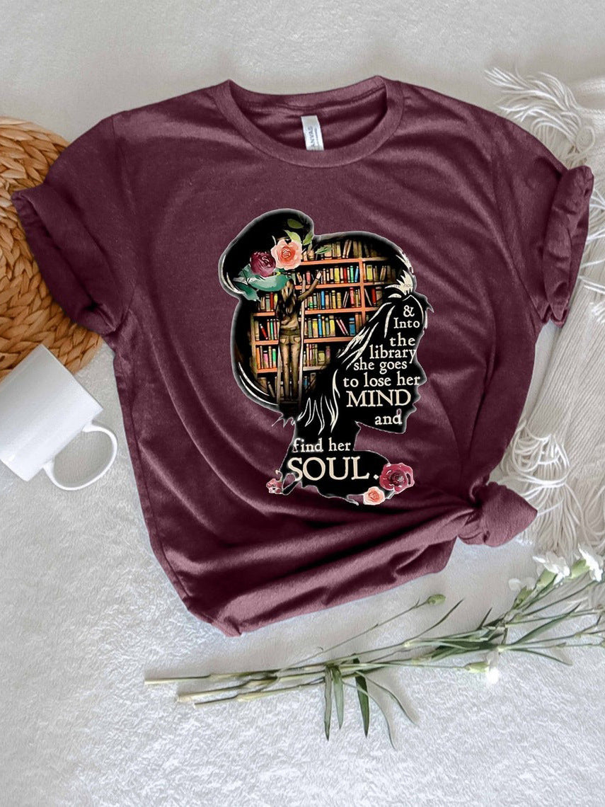 Camiseta informal de manga corta con cuello redondo y estampado gráfico 3D para mujer