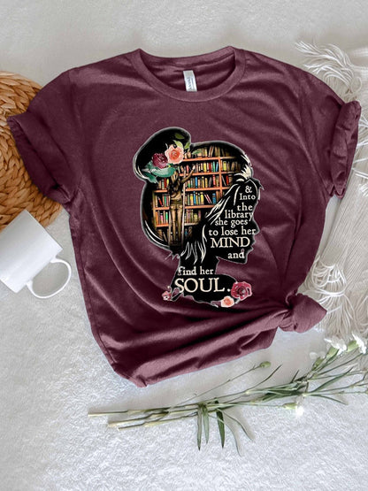 Camiseta informal de manga corta con cuello redondo y estampado gráfico 3D para mujer