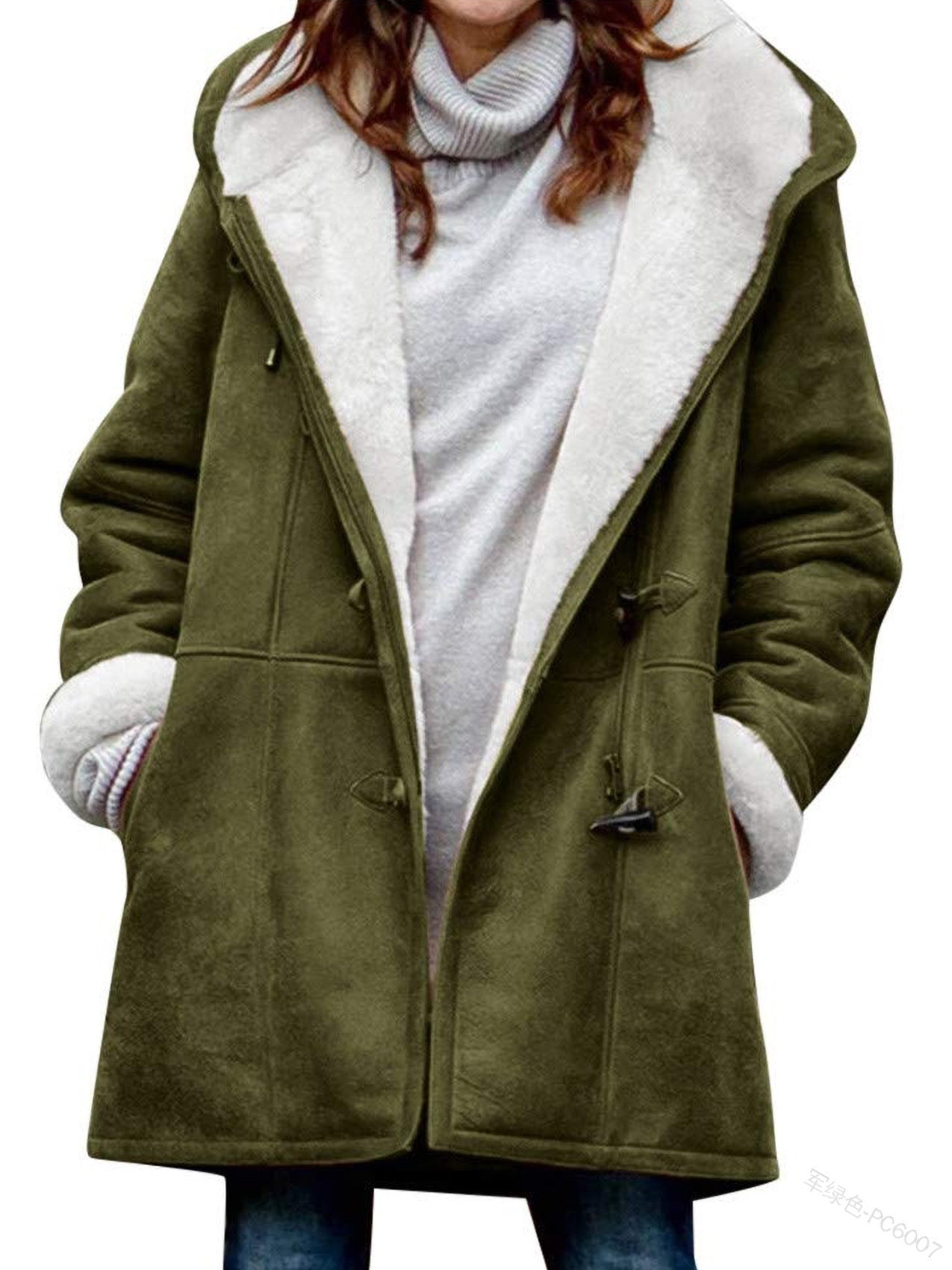 Abrigo de felpa cálido con capucha y forro polar de manga larga informal de invierno para mujer de talla grande