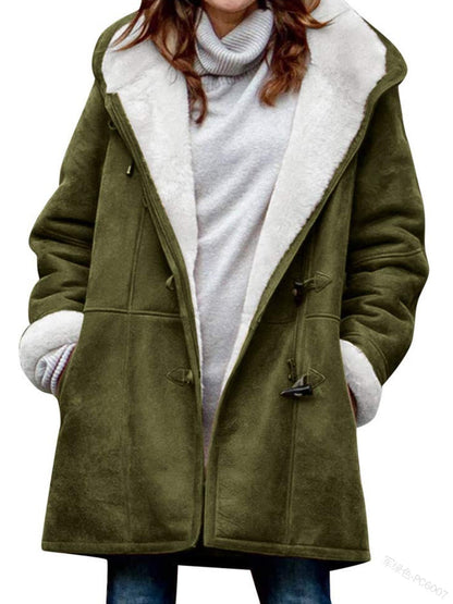 Abrigo de felpa cálido con capucha y forro polar de manga larga informal de invierno para mujer de talla grande